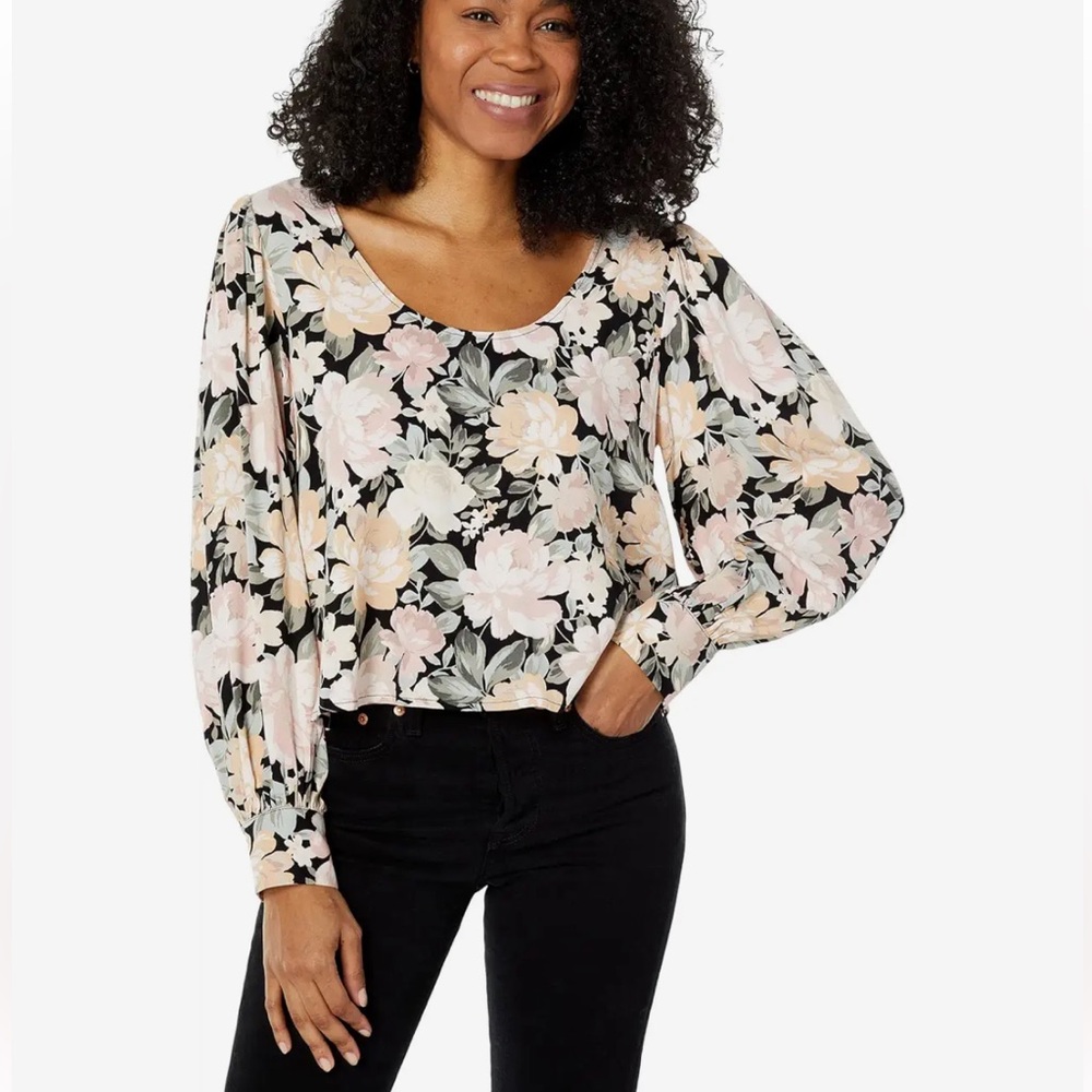 Saltwater Luxe Womens Puff Sleeve Floral Zarrow Long Sleeved Top Size Small